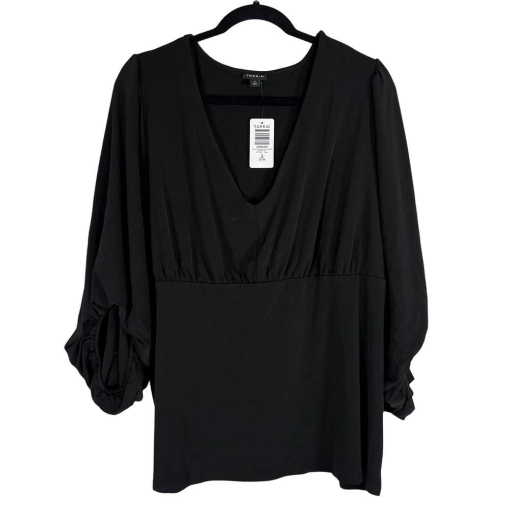 Torrid Studio Knit V Neck Quarter Sleeve Shirred Top Blouse Shirt Womens 3X New